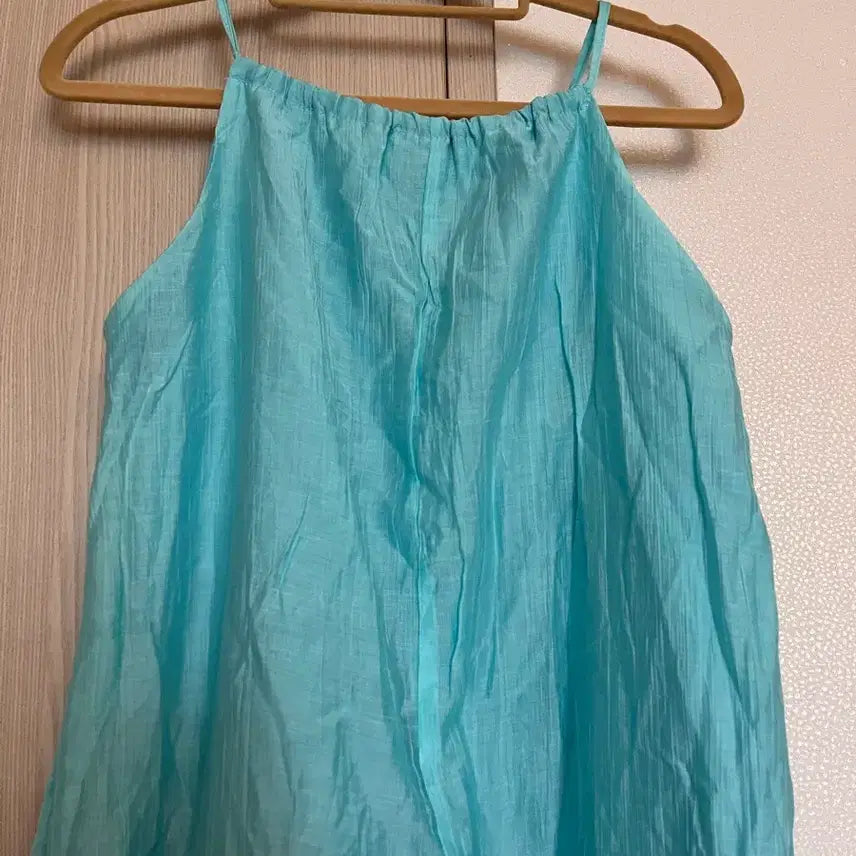 [BUNJANG] Pastel Blue Mint Halter Neck Long Dress / 택달린 새상품) 청량한 파스텔 블루 민트 홀터넥 롱 원피스