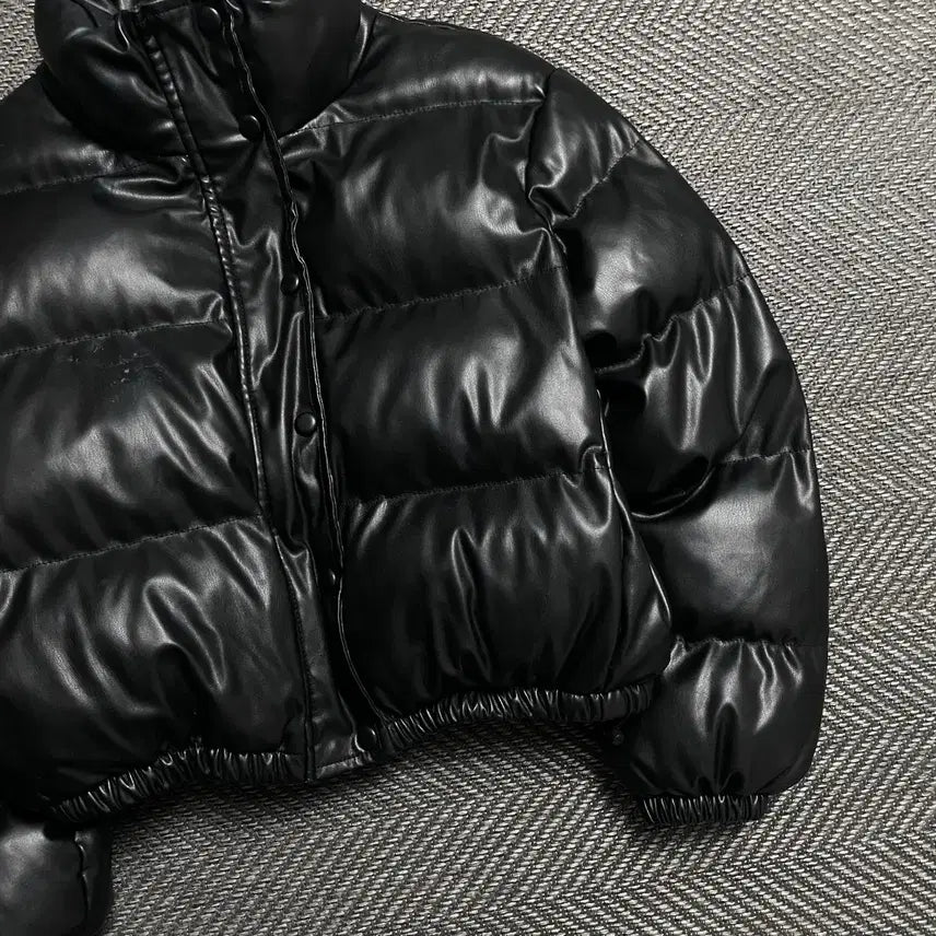 [BUNJANG] FANDY LOKAR Black Leather Crop Short Padded Jacket / FANDY LOKAR 블랙 레더 크롭 숏패딩o 5245