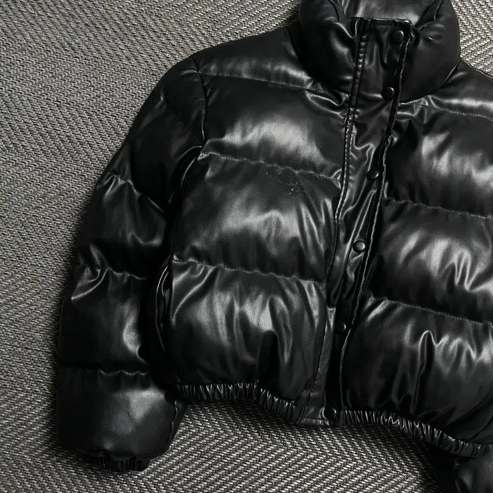 [BUNJANG] FANDY LOKAR Black Leather Crop Short Padded Jacket / FANDY LOKAR 블랙 레더 크롭 숏패딩o 5245