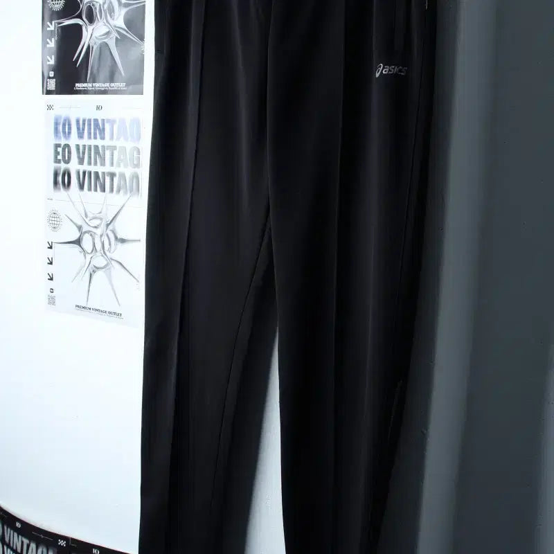 [BUNJANG] Asics Training Pants Black / (L-XL) 아식스 트레이닝복 바지 기능성 밴딩 블랙 무지-253B