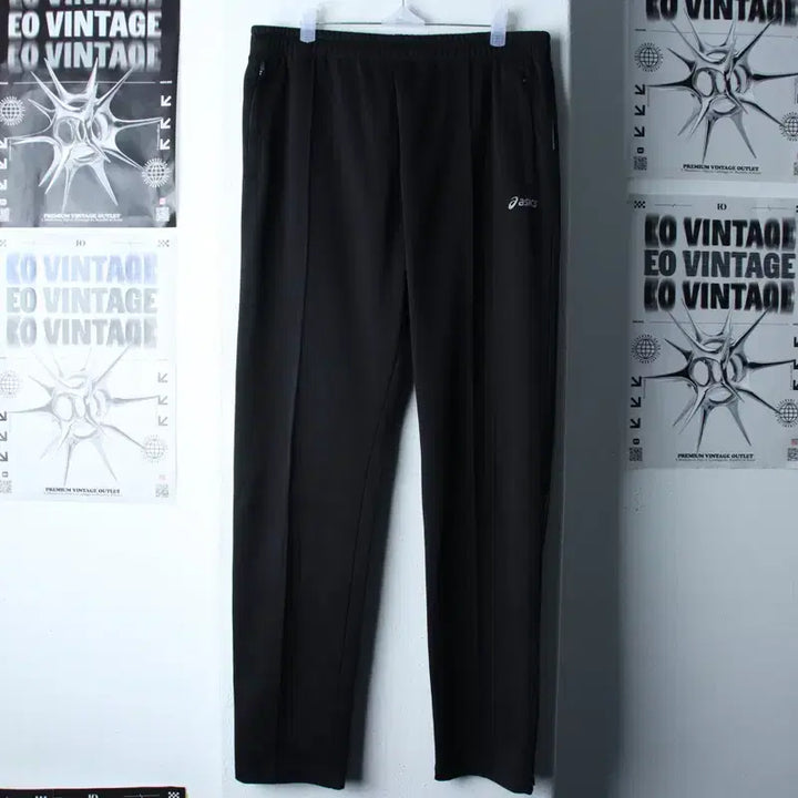 [BUNJANG] Asics Training Pants Black / (L-XL) 아식스 트레이닝복 바지 기능성 밴딩 블랙 무지-253B