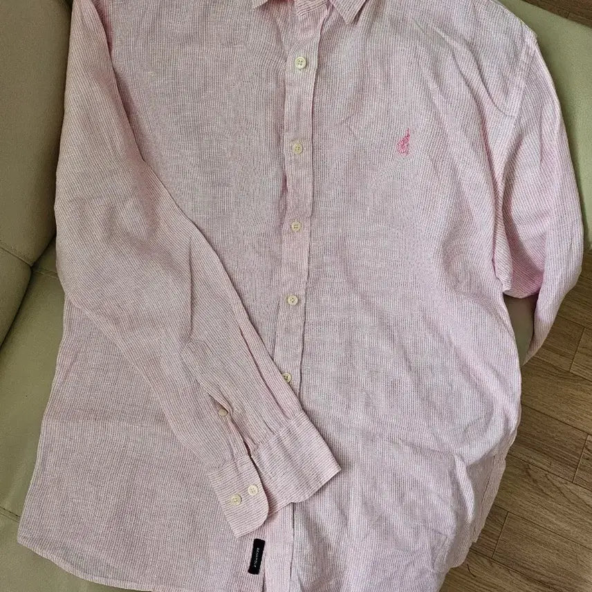 [BUNJANG] Beanpole Pink Striped Linen Shirt / 빈폴 핑크 스트라이프 린넨 셔츠