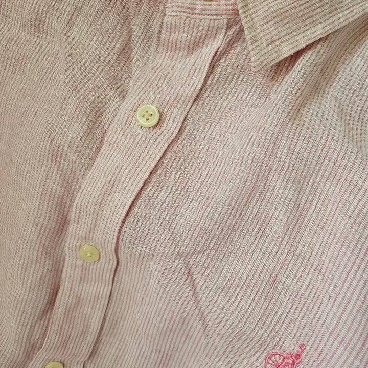 [BUNJANG] Beanpole Pink Striped Linen Shirt / 빈폴 핑크 스트라이프 린넨 셔츠