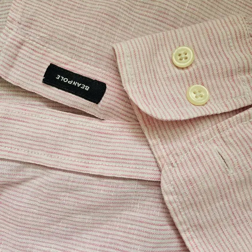 [BUNJANG] Beanpole Pink Striped Linen Shirt / 빈폴 핑크 스트라이프 린넨 셔츠