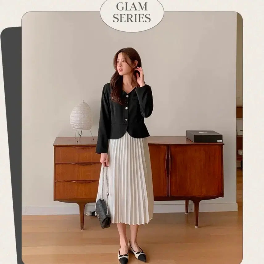 [BUNJANG] Romi Story Black &amp; White Pleated Dress / Romi story 블랙&amp;화이트 플리츠 원피스