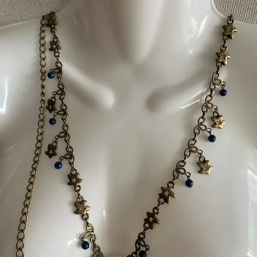 [SOLD OUT] 별모양 블루 비즈 장식 허리 체인 벨트 겸 목걸이 빈티지