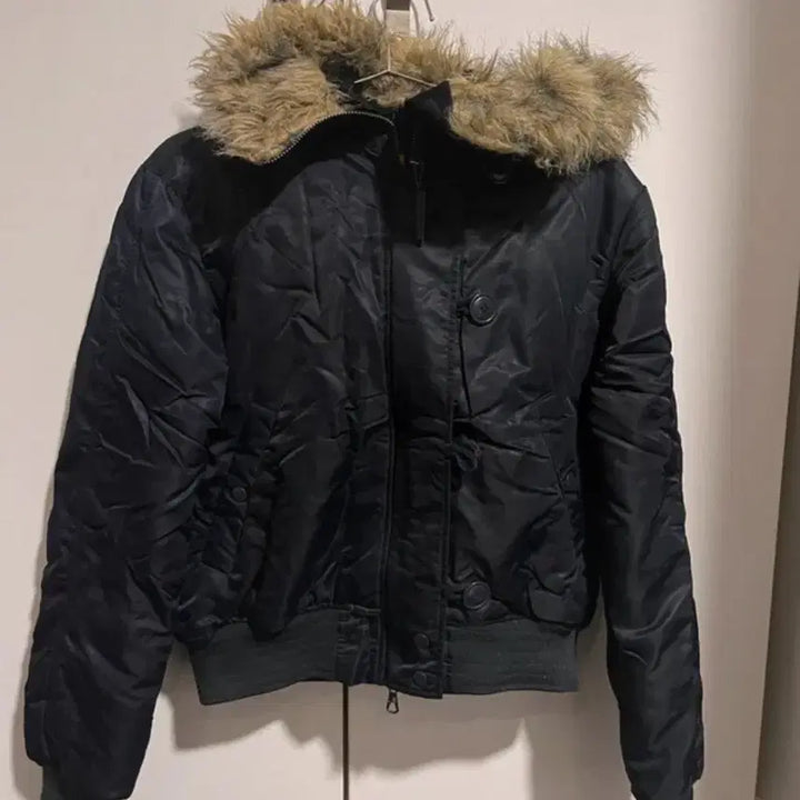 [BUNJANG] Vintage Navy Hooded Fur Padded Jumper / 빈티지 네이비 후드 퍼 패딩 점퍼