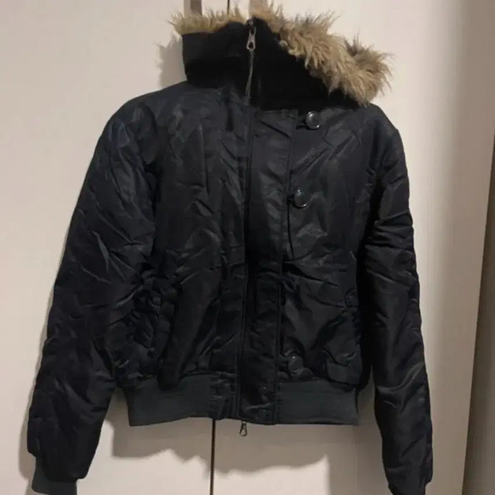 [BUNJANG] Vintage Navy Hooded Fur Padded Jumper / 빈티지 네이비 후드 퍼 패딩 점퍼