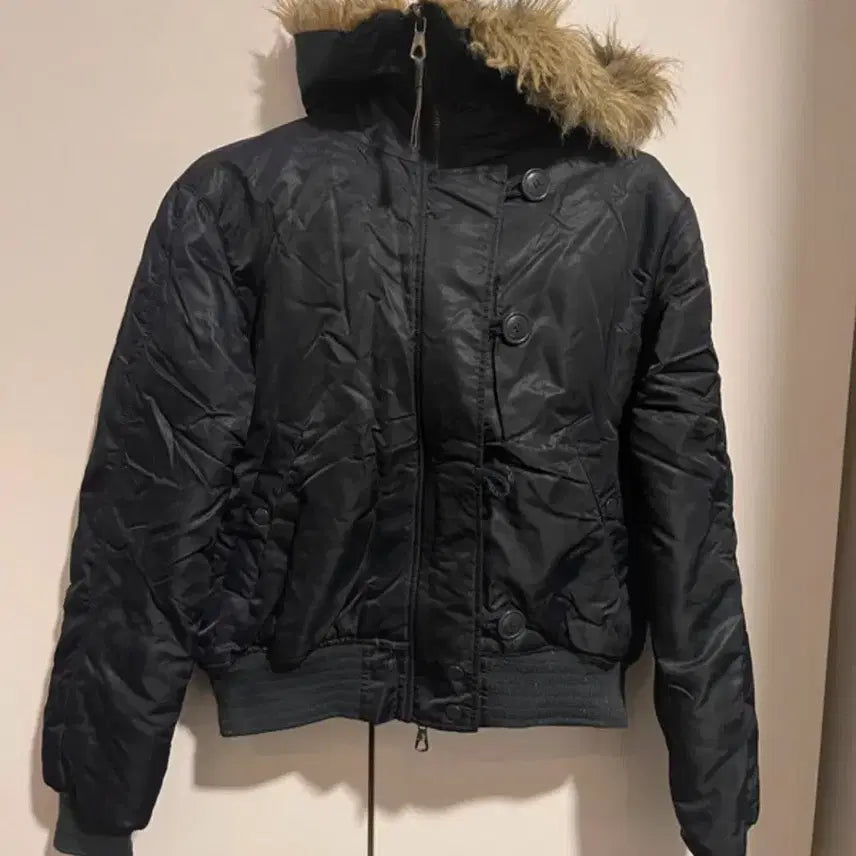 [BUNJANG] Vintage Navy Hooded Fur Padded Jumper / 빈티지 네이비 후드 퍼 패딩 점퍼