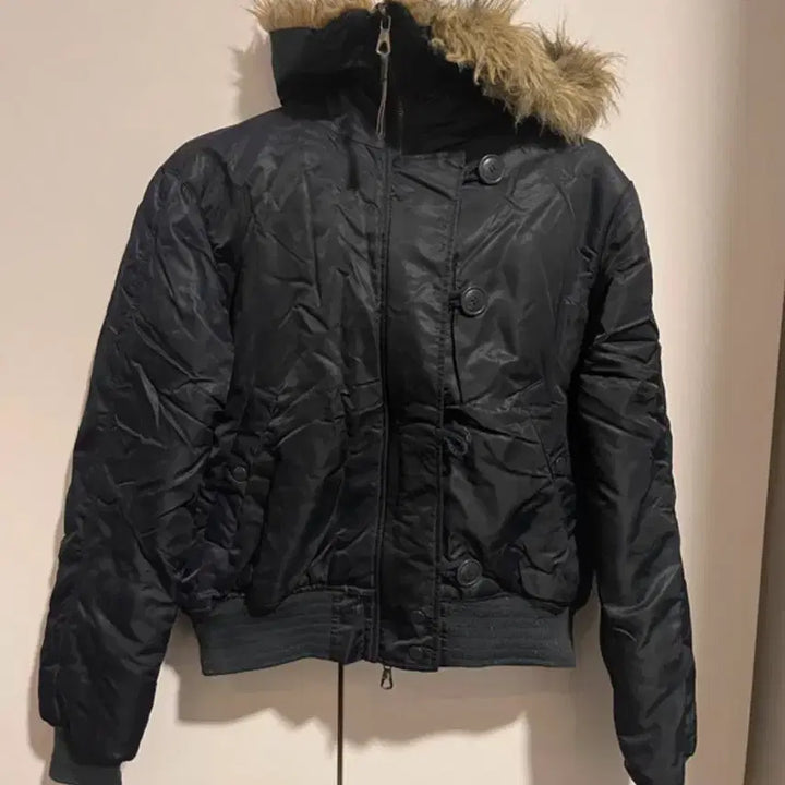 [BUNJANG] Vintage Navy Hooded Fur Padded Jumper / 빈티지 네이비 후드 퍼 패딩 점퍼