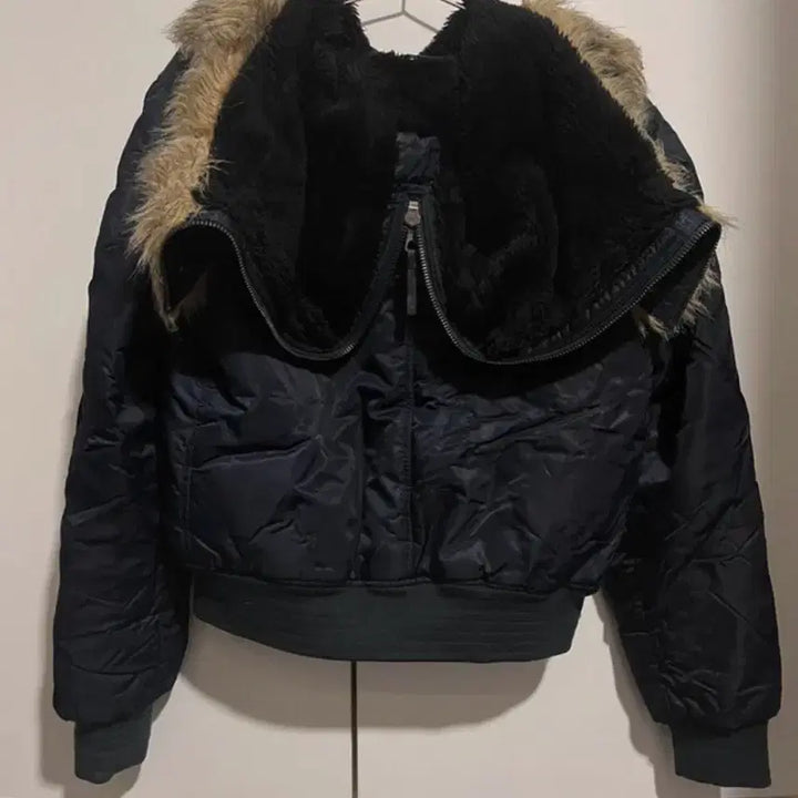[BUNJANG] Vintage Navy Hooded Fur Padded Jumper / 빈티지 네이비 후드 퍼 패딩 점퍼