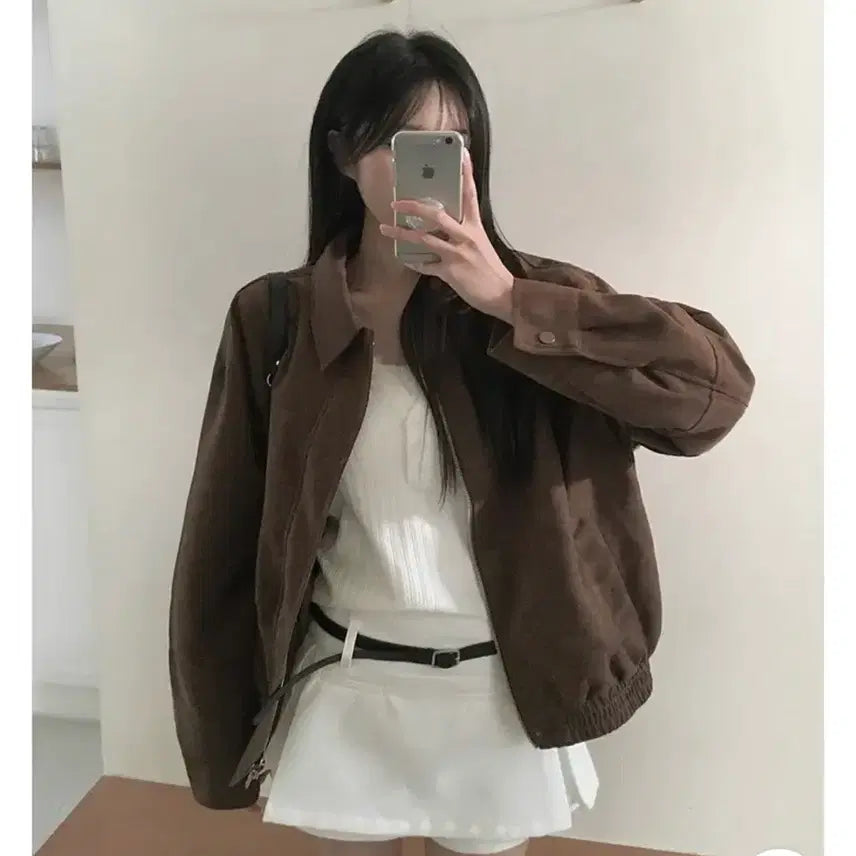 [BUNJANG] Brown Suede Blouson Jacket / 브라운 스웨이드 블루종 자켓