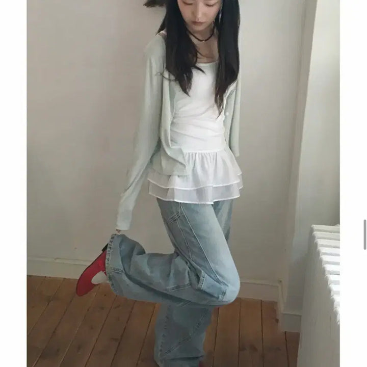 [SOLD OUT] 모어댄슈가 [여리루즈핏] 에어 골지 찰랑 가디건 (민트)