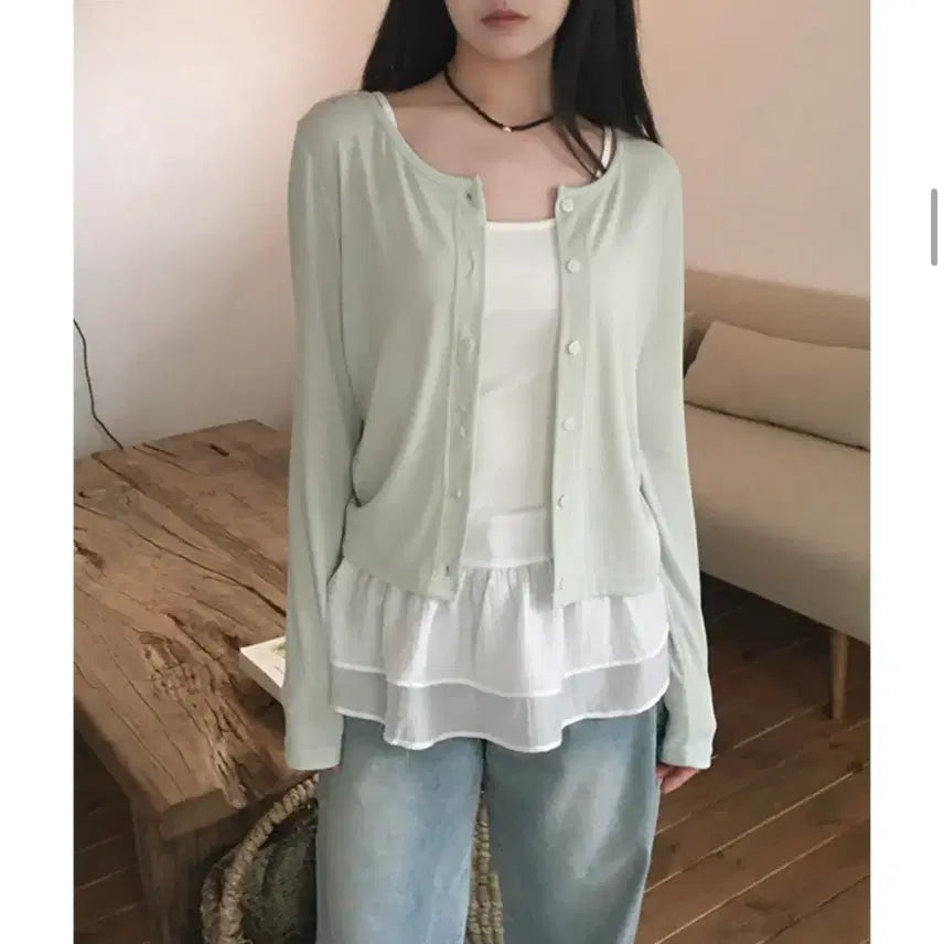 [SOLD OUT] 모어댄슈가 [여리루즈핏] 에어 골지 찰랑 가디건 (민트)