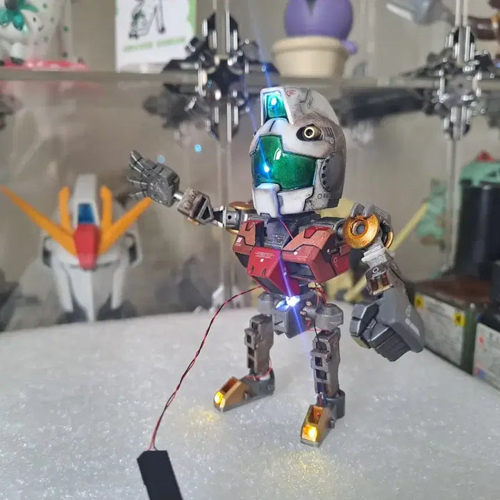 [BUNJANG] Bandai SD Gundam Jim Full-Painted LED Modified Model Kit / 반다이 프라모델 SD 건담 짐 풀도색, LED 개수작 팝니다