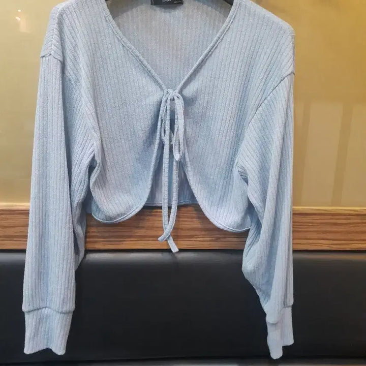 [BUNJANG] Withiveen Ribbon Short Cardigan Sky Blue / 위드이픈 리본 숏 가디건 하늘색