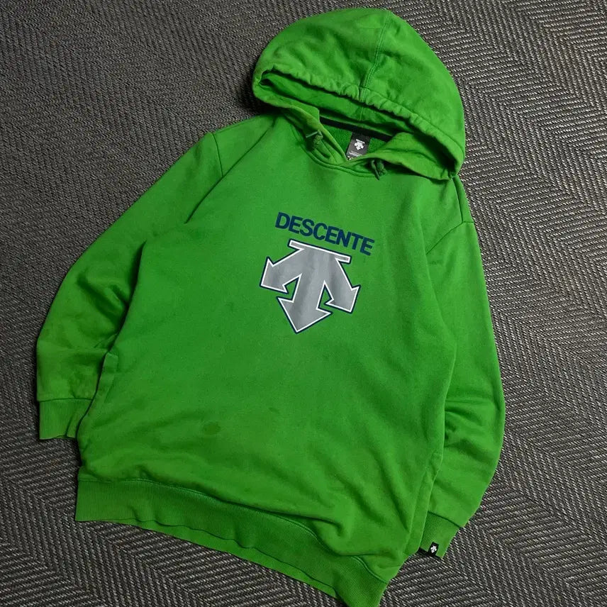 [BUNJANG] Descente Big Logo Oversized Hoodie Green / 데상트 빅로고 박시핏 후드 티셔츠 그린y 5245