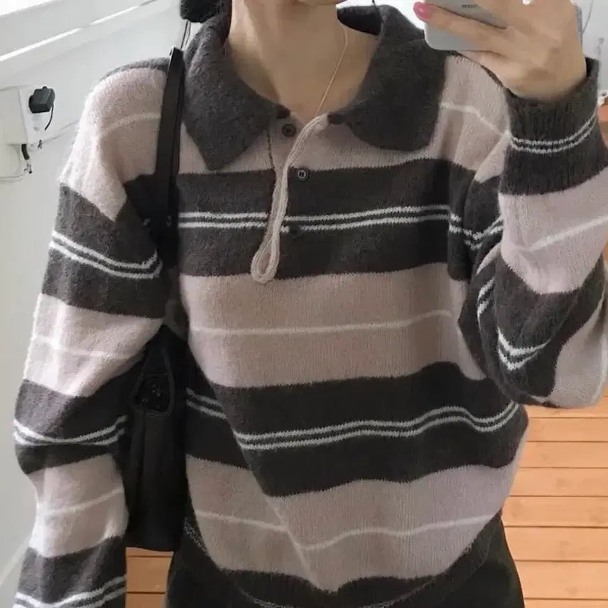 [BUNJANG] Strawberry Striped Knit Top / 스트로베리 단가라 니트