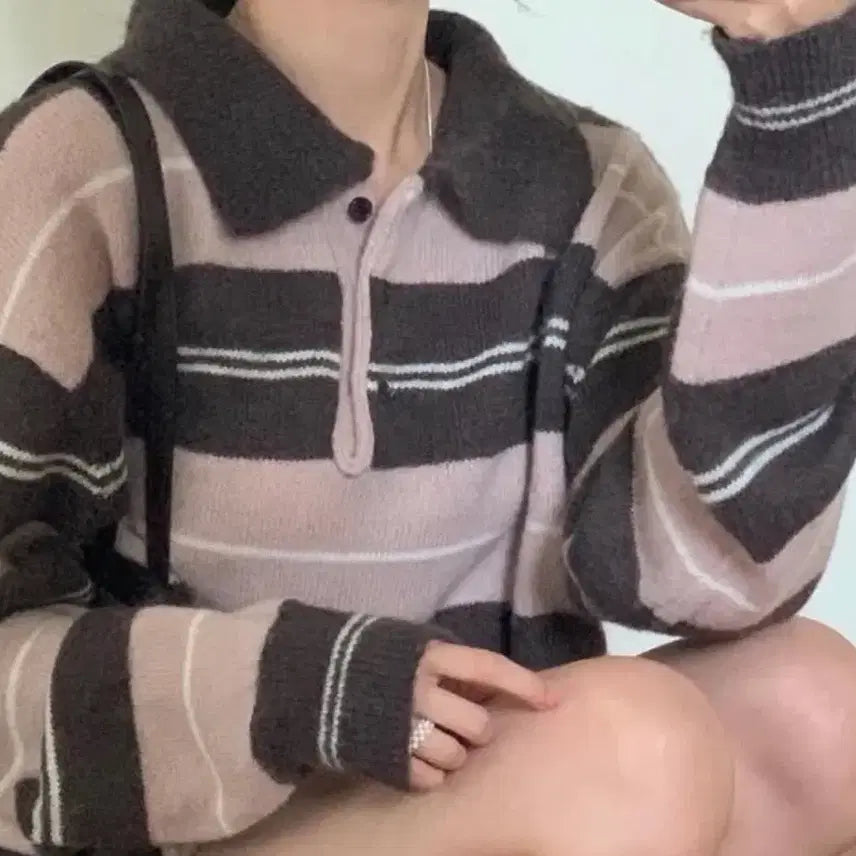 [BUNJANG] Strawberry Striped Knit Top / 스트로베리 단가라 니트
