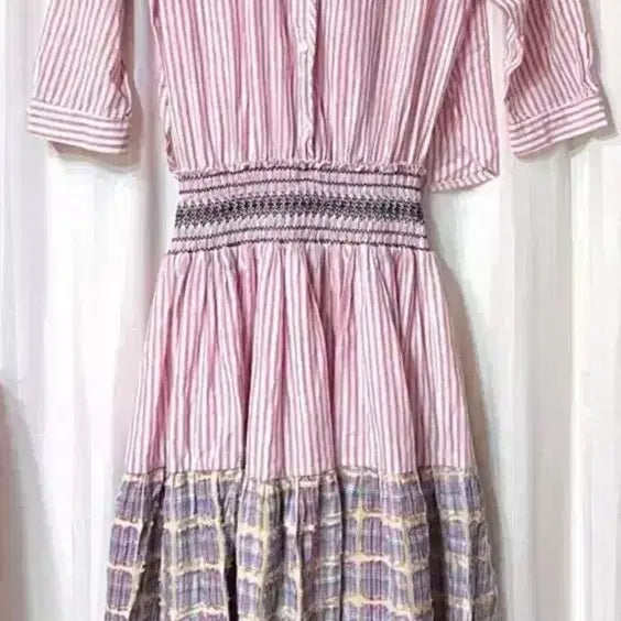 [BUNJANG] Pink Striped Shirt Dress / 핑크 스트라이프 셔츠 원피스 상태좋음 55-66