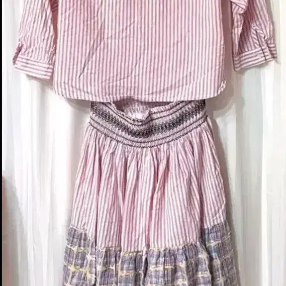 [BUNJANG] Pink Striped Shirt Dress / 핑크 스트라이프 셔츠 원피스 상태좋음 55-66