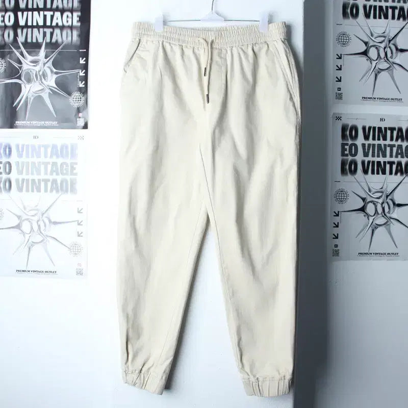 [BUNJANG] Who.A.U Training Pants Beige Jogger / (L-XL) 후아유 트레이닝복 바지 밴딩 베이지 조거-2557