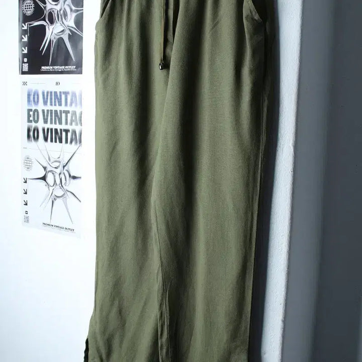 [BUNJANG] ZIOZIO Training Pants Khaki Linen Trousers / W(S-M) 지오송지오 트레이닝복 바지 밴딩 카키 린넨 마-255A