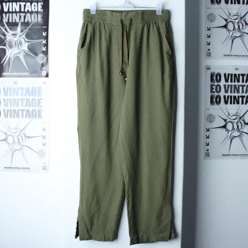 [BUNJANG] ZIOZIO Training Pants Khaki Linen Trousers / W(S-M) 지오송지오 트레이닝복 바지 밴딩 카키 린넨 마-255A