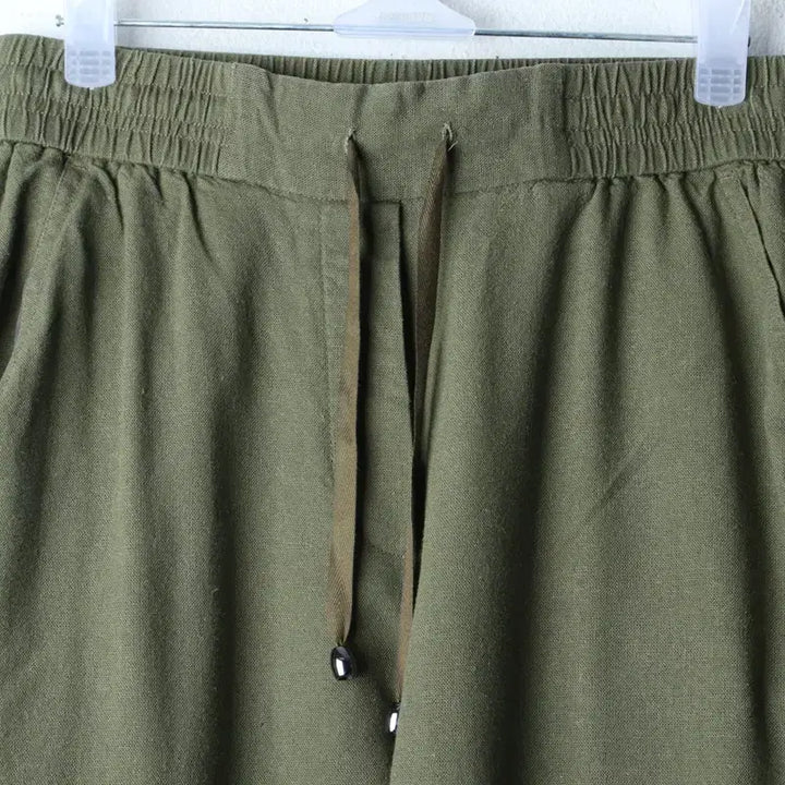 [BUNJANG] ZIOZIO Training Pants Khaki Linen Trousers / W(S-M) 지오송지오 트레이닝복 바지 밴딩 카키 린넨 마-255A