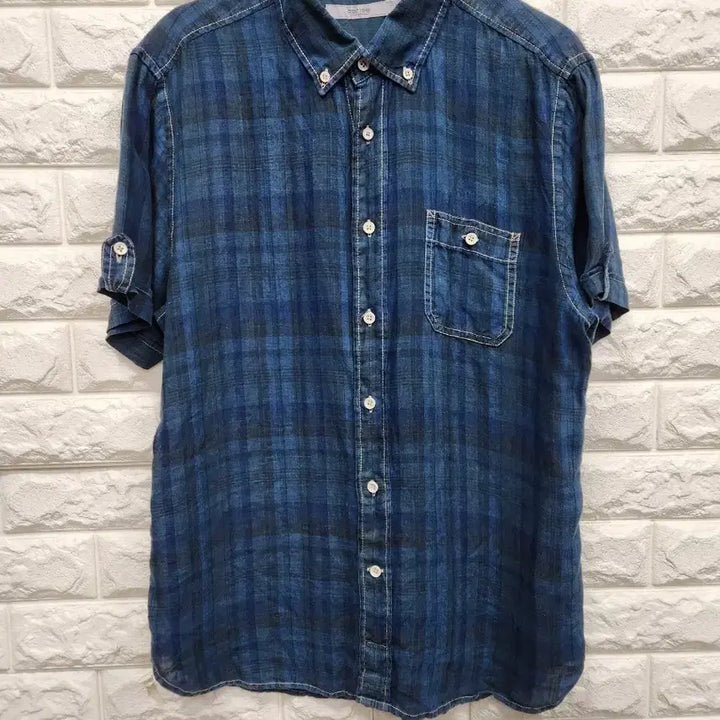 [BUNJANG] SERIES Linen Blend Short Sleeve Polo Shirt Blue Check 105 / 시리즈 반팔 마 카라셔츠 105사이즈 k646