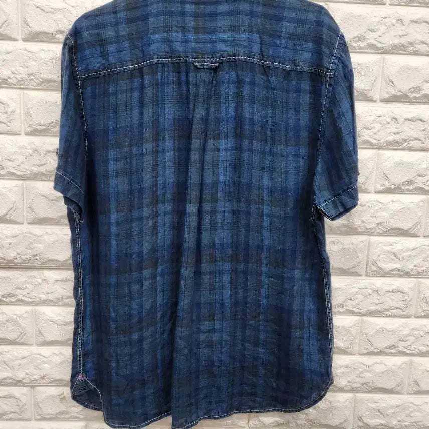 [BUNJANG] SERIES Linen Blend Short Sleeve Polo Shirt Blue Check 105 / 시리즈 반팔 마 카라셔츠 105사이즈 k646