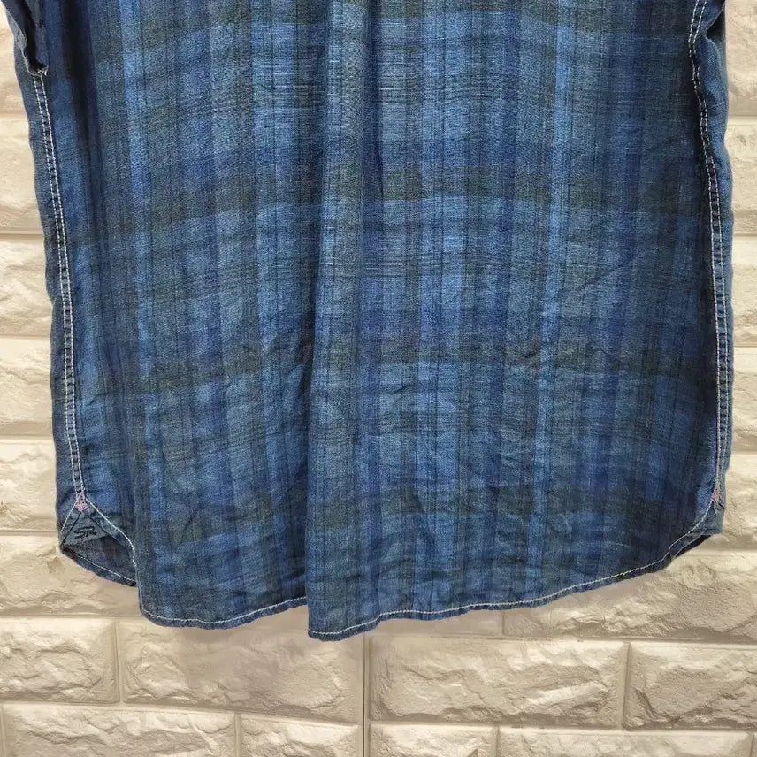[BUNJANG] SERIES Linen Blend Short Sleeve Polo Shirt Blue Check 105 / 시리즈 반팔 마 카라셔츠 105사이즈 k646