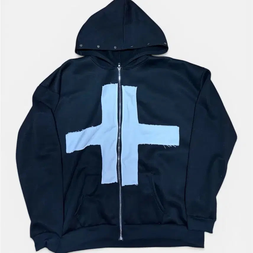 [BUNJANG] Cross Overfit Hood Zip-Up / 십자가 오버핏 후드집업