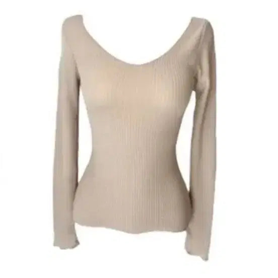 [BUNJANG] Ribbed Knit Long Sleeve T-Shirt Beige / 골지 니트 긴팔 티셔츠 베이지