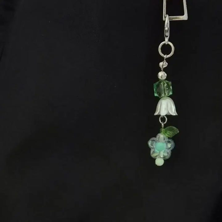 [BUNJANG] Green Flower Bead Bag Charm / 그린 꽃 키링 / 비즈 플라워 키링 / 가방 악세서리