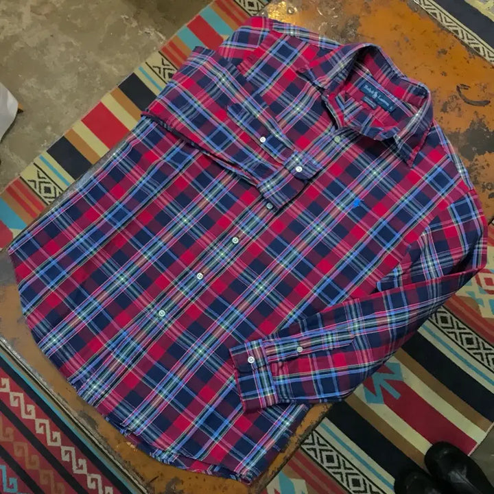 [BUNJANG] Polo Ralph Lauren Madras Check Cotton Shirt Navy/Red / 폴로랄프로렌 네이비 레드 마드라스 체크 코튼 셔츠 남성 110 사이즈