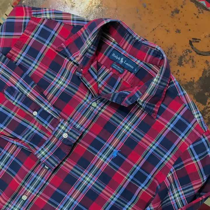 [BUNJANG] Polo Ralph Lauren Madras Check Cotton Shirt Navy/Red / 폴로랄프로렌 네이비 레드 마드라스 체크 코튼 셔츠 남성 110 사이즈