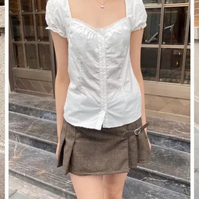[BUNJANG] Brandy Melville Odette Lace Puff Blouse / 브랜디멜빌 ODETTE LACE TOP 퍼프 블라우스
