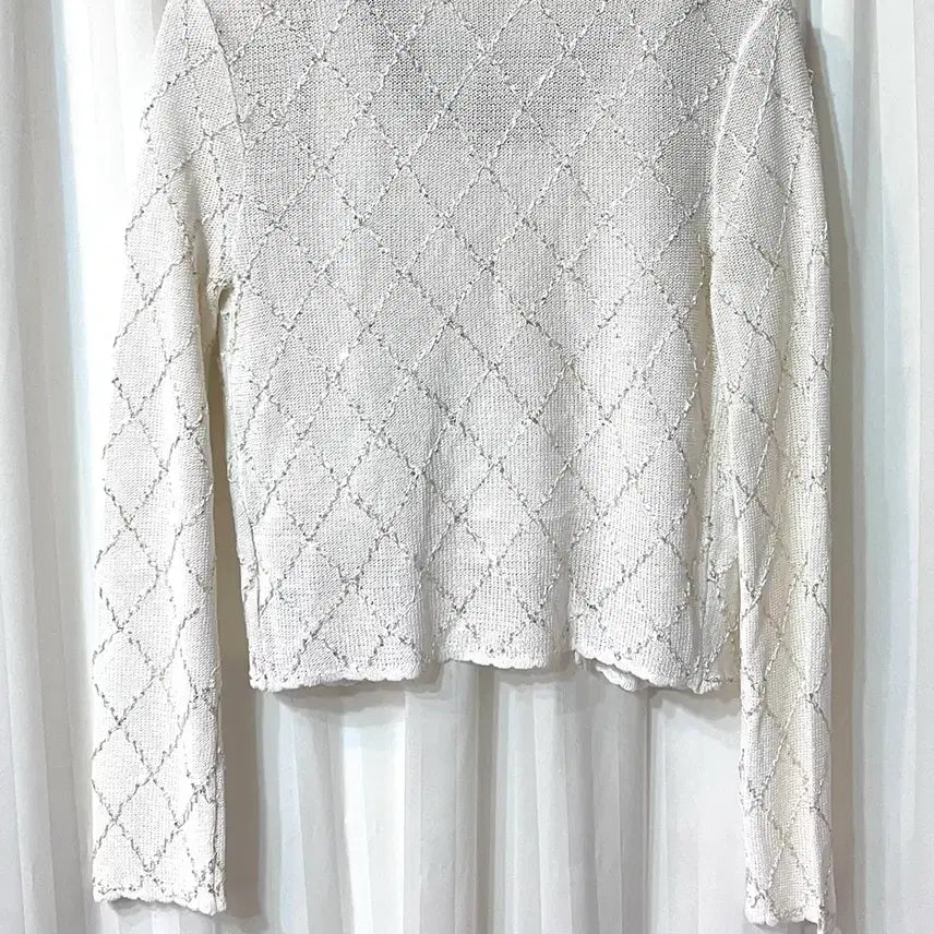 [BUNJANG] White Ivory Beaded Knit Cardigan and Tank Top Set / (새상품) 화이트아이보리 비즈 장식 나시 가디건 니트 세트 44-55
