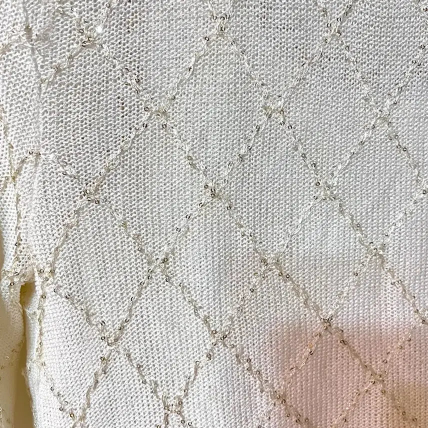 [BUNJANG] White Ivory Beaded Knit Cardigan and Tank Top Set / (새상품) 화이트아이보리 비즈 장식 나시 가디건 니트 세트 44-55