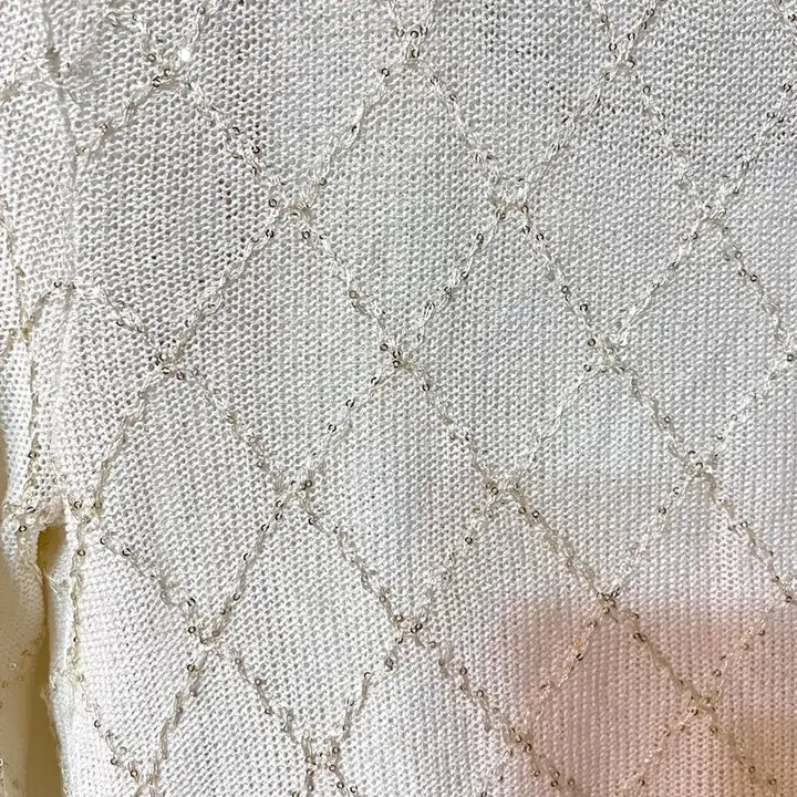 [BUNJANG] White Ivory Beaded Knit Cardigan and Tank Top Set / (새상품) 화이트아이보리 비즈 장식 나시 가디건 니트 세트 44-55