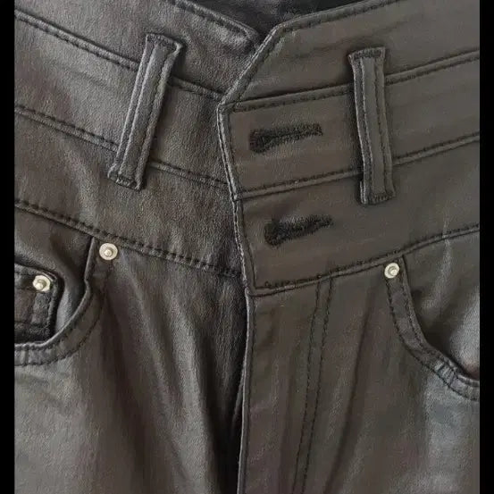 [BUNJANG] Black Leather High-Waist Slit Pants / 블랙 레더 하이웨스트 슬릿 팬츠