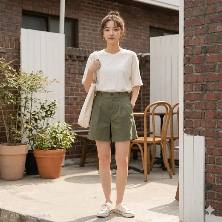 [BUNJANG] Uniqlo Linen Cotton Short Pants Olive Green / 유니클로 리넨 코튼 쇼트 팬츠