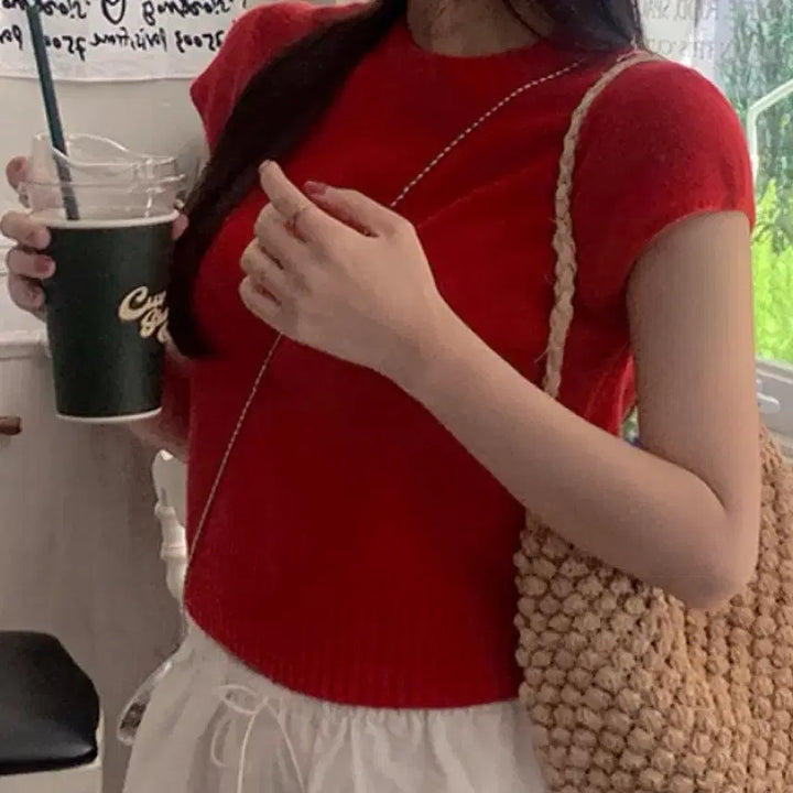 [BUNJANG] Sleeveless Short-Sleeve Knit Top / 캡소매 반팔니트
