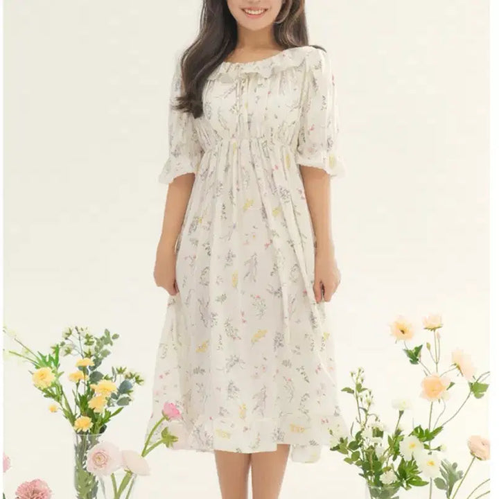 [BUNJANG] Evelyn Flower Cap-Integrated One-Piece Pajamas (M) / 새상품 에블린 플라워 캡내장 원피스 파자마 M