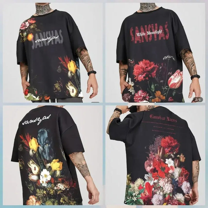 [BUNJANG] Plus Size Printed T-Shirts (Bundle Set) - Black / 플러스사이즈 프린팅 박스티 2종 일괄 (새제품)