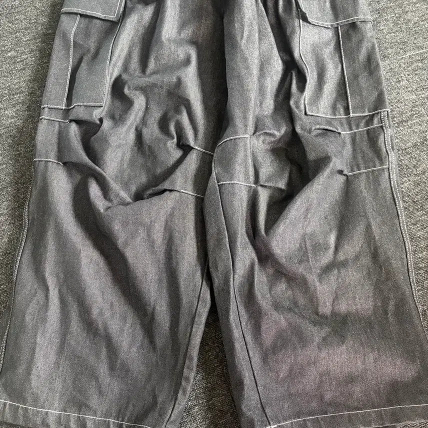 [BUNJANG] Black Denim Cargo Pants / 흑청 데님 카고 밴딩 바지(배송비 포함)