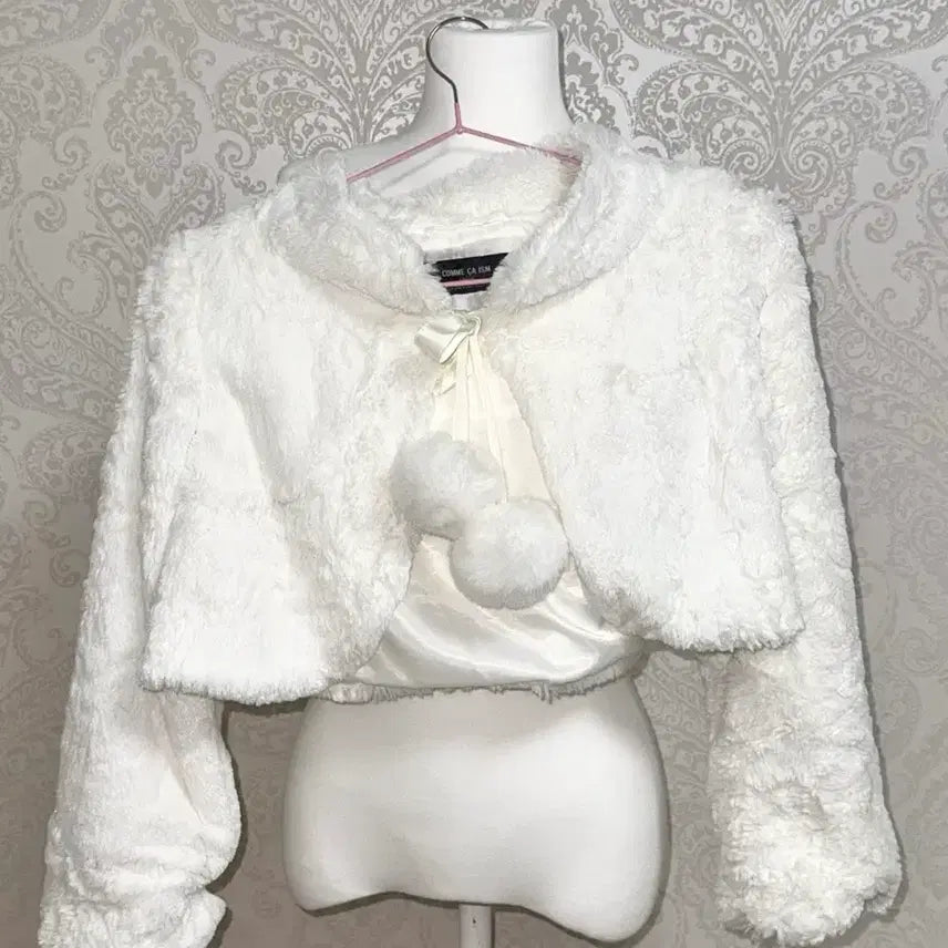 [BUNJANG] Vintage White Pom-Pom Bolero / 일본 빈티지 화이트 폼폼 퍼 볼레로