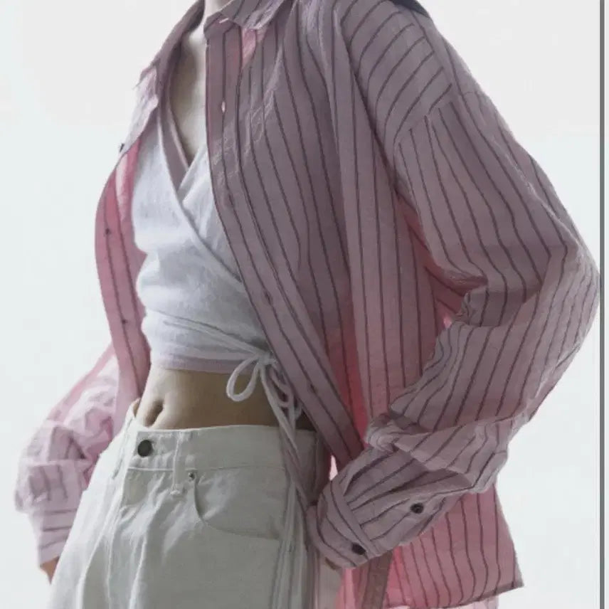 [SOLD OUT] 아비에무아 스트라이프 오버사이즈 핑크 셔츠