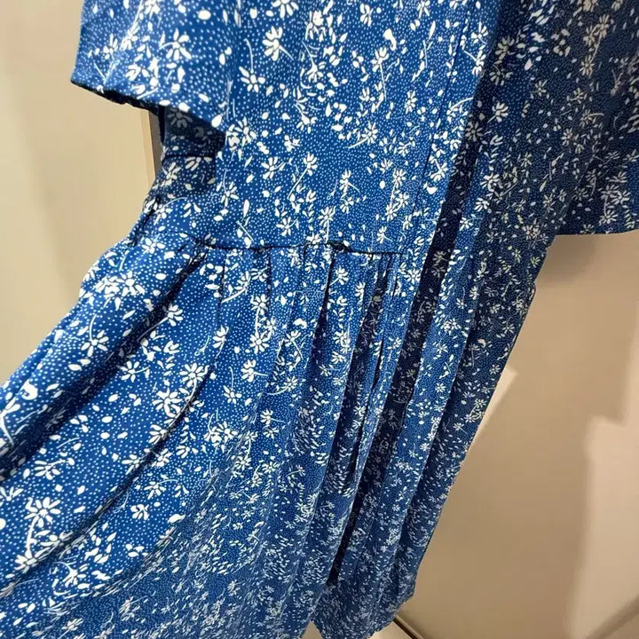 [BUNJANG] V-Neck Floral Wrap Long Dress - Blue / 브이넥 플라워 랩 롱원피스 블루